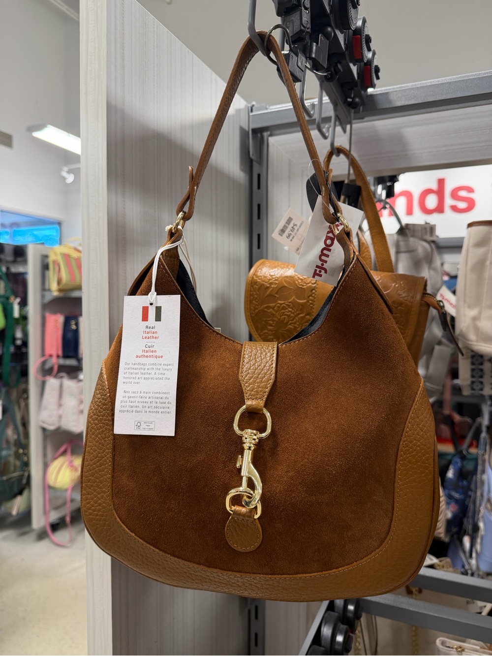 Women's Suede & Leather Hobo Bag in Cognac